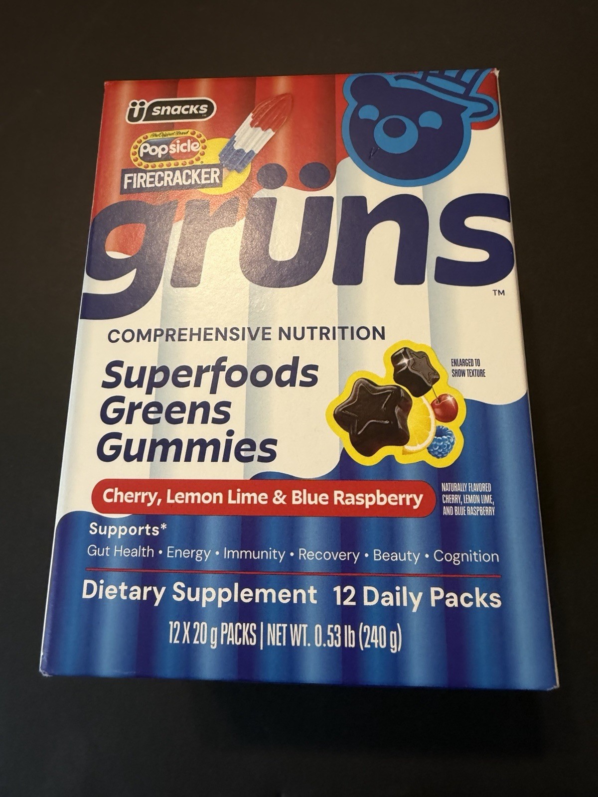 grüns Superfoods Greens Gummies 11 Packs Gut & Energy Support Cherry – READ
