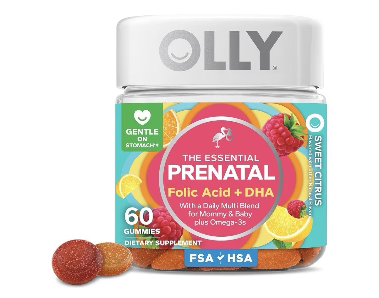 OLLY Essential Prenatal Gummies Folic Acid + DHA Sweet Citrus 60 Gluten Free