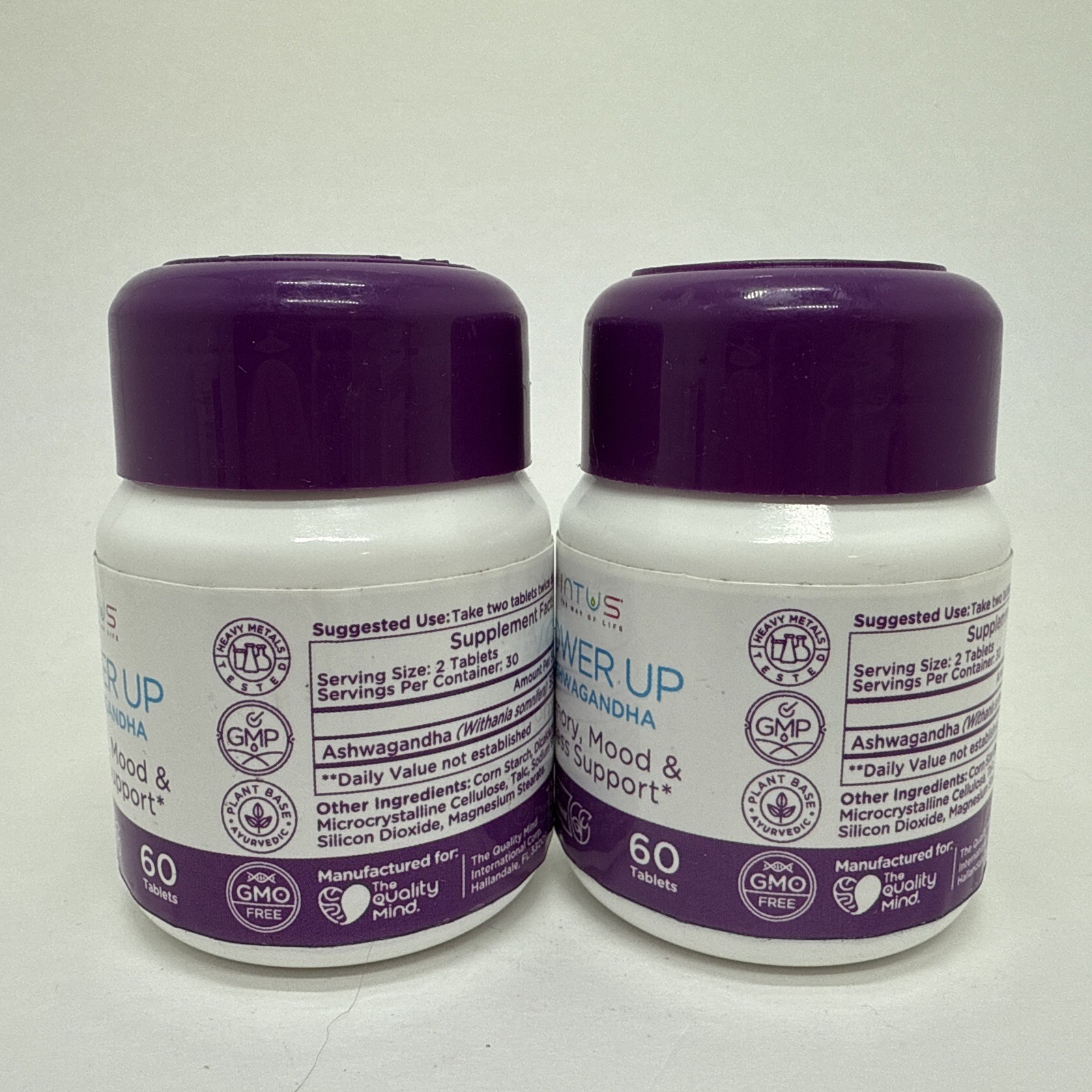 2 pk Intus Power Up Ashwagandha Memory Mood & Stress 60 Tablets EACH BB 1/27