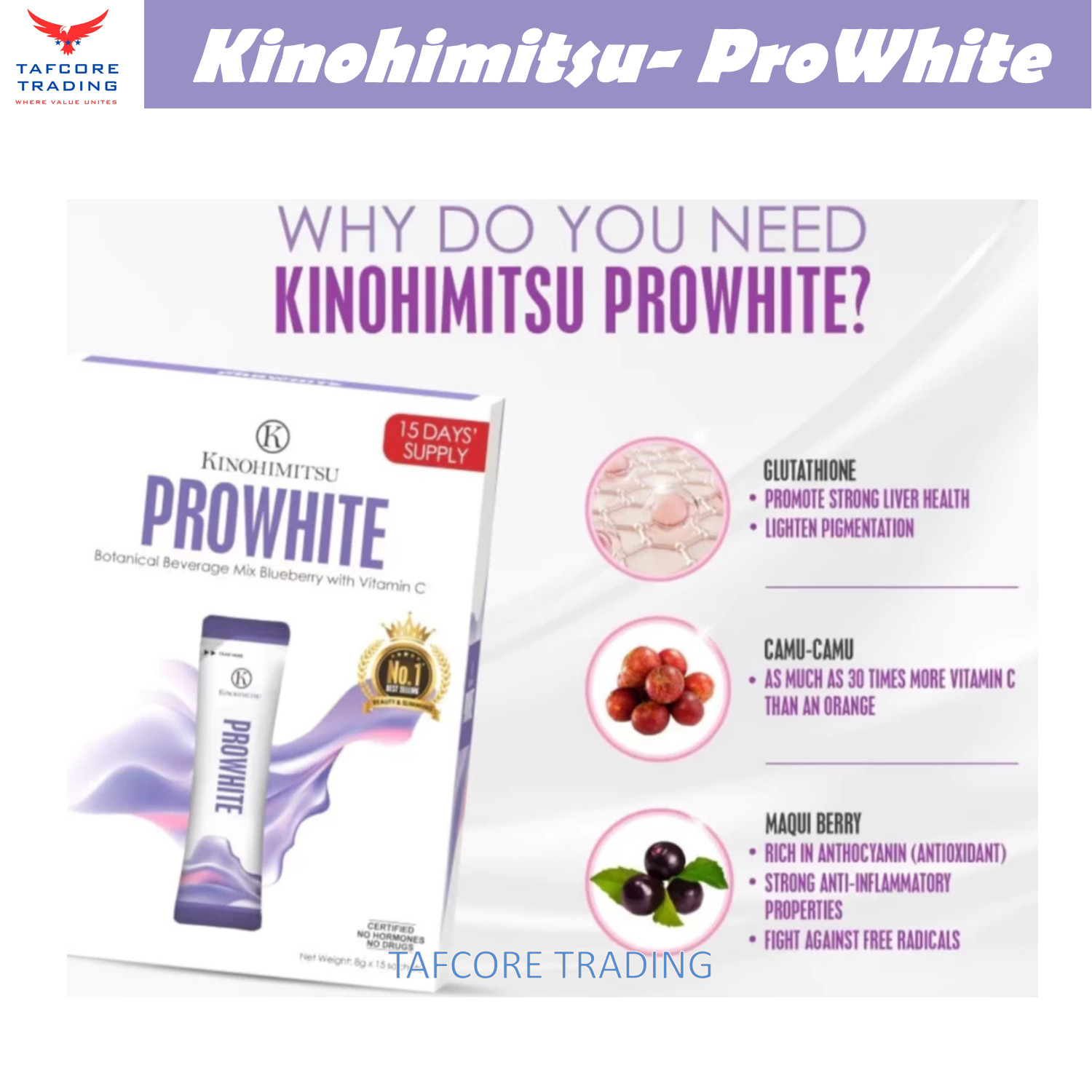 Kinohimitsu ProWhite 8g x 15 sachets Brighten Skin Eliminate Spot Mix Blueberry