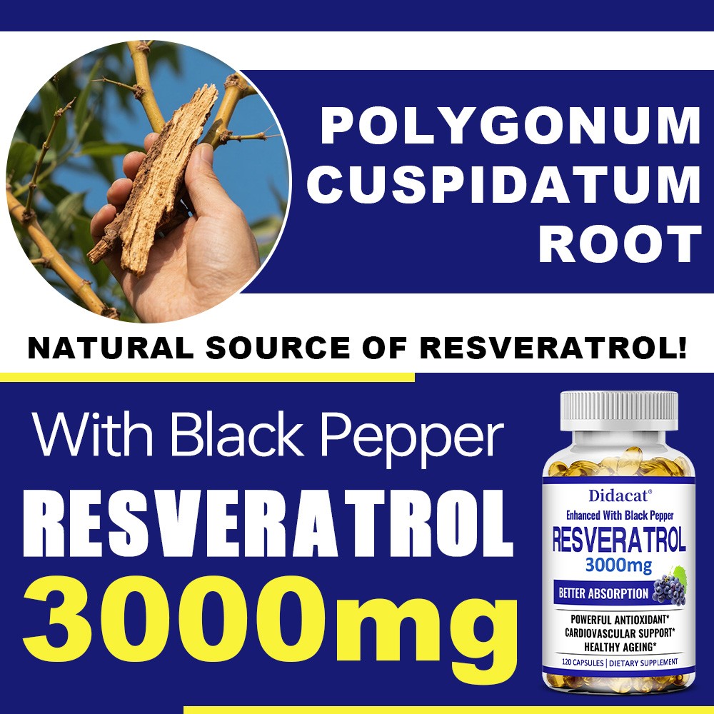 Resveratrol 3000mg Supplement for Heart,Skin & Healthy Aging, 30/60/120 Capsules