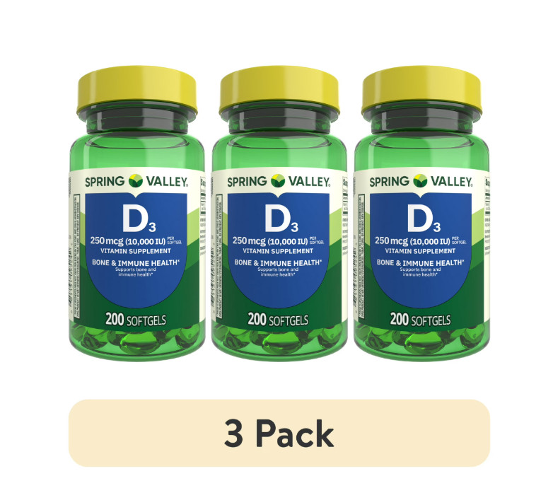 Spring Valley Extra Strength Vitamin D3 250 mcg 10000 IU Softgels 200 Ct, 3PK
