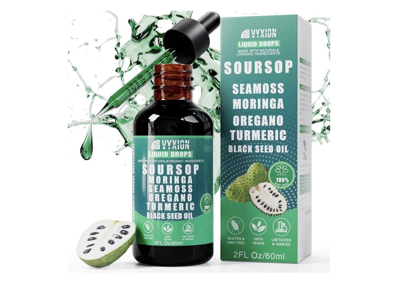 nutrivee Soursop Seamoss Moringa Oregano Black Seed Oil Liquid Drops 2 fl oz