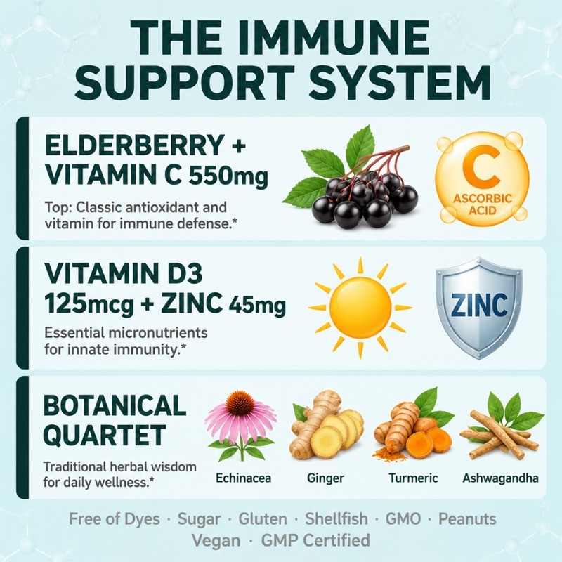 8-in-1 Elderberry Capsule, Herbal Blend Immune Wellness Supplement,120 Capsules