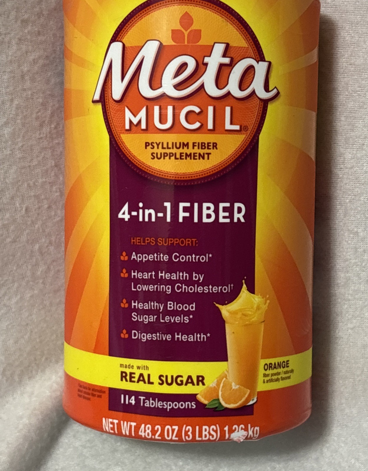 Metamucil 4-in-1 Fiber Powder-Orange Flavor-48.2 Oz(3 Lb) ea. Lot of 3-EX2028