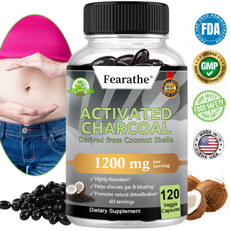 Activated Charcoal Capsules 1200mg Derived from Coconut Shells Highly Absorbent