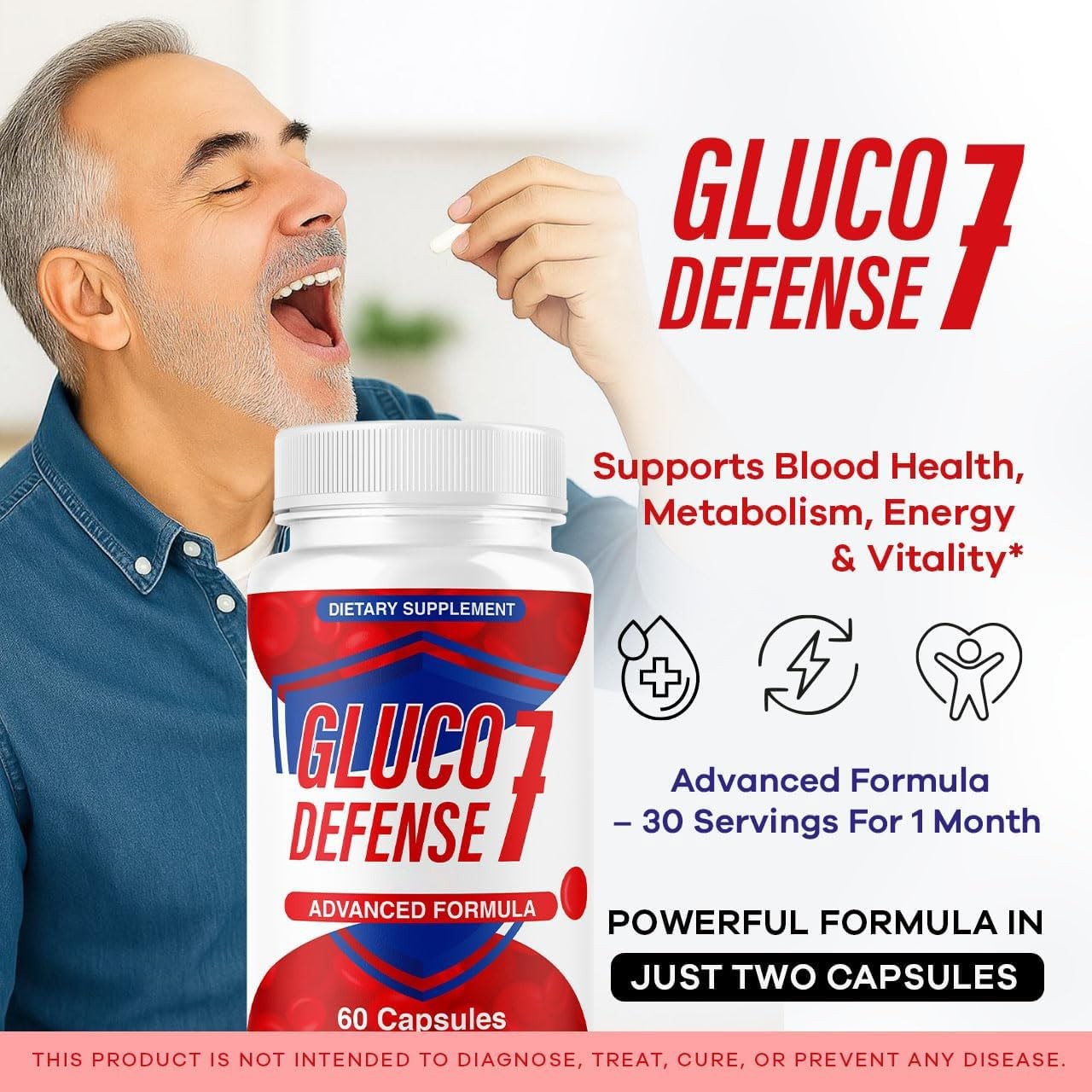 GlucoDefense Blood Sugar Support 7-in-1 Supplement Capsules 3 Pack 180Ct