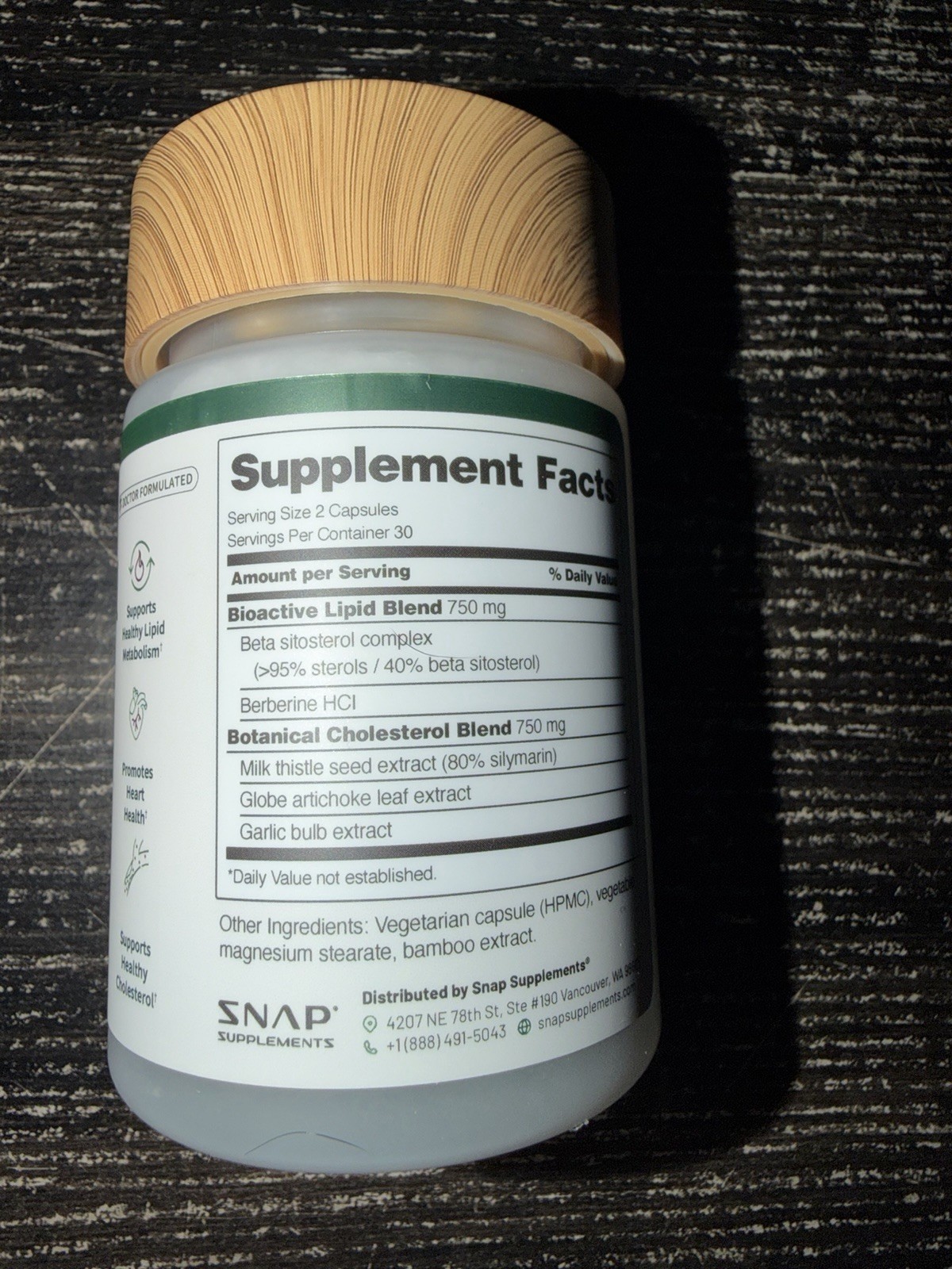 Cholesterol Health Snap Supplements Lipid Metabolism, Digestive Function, 60 Cap