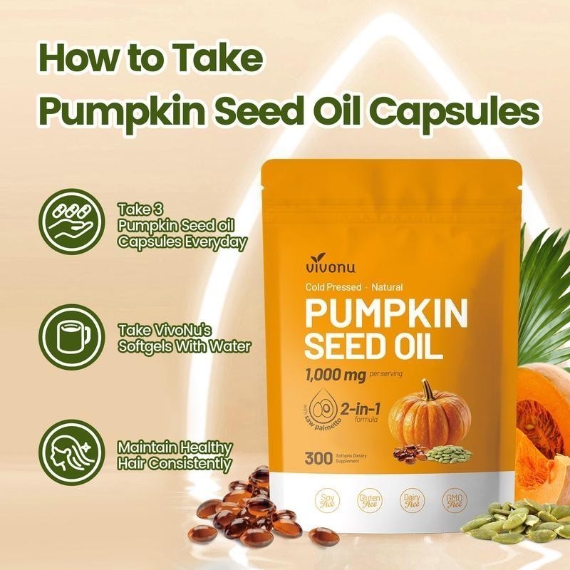 Pumpkin Seed Oil Saw Palmetto 1000mg Softgels Natural Prostate Support Free ship