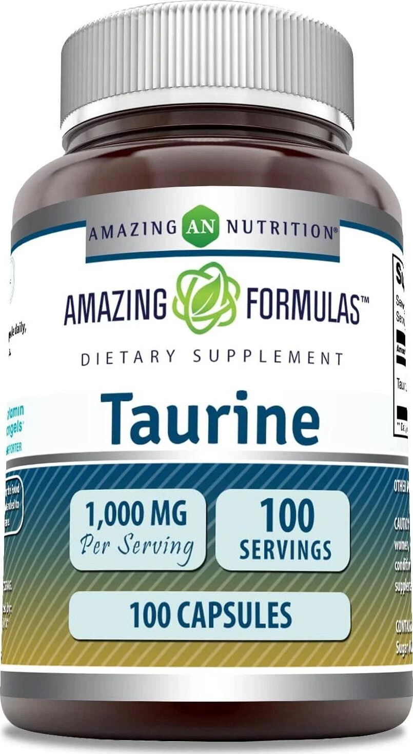 Amazing Nutrition Formulas Taurine Supplement 1000 mg 100 Capsules EXP 11/2027