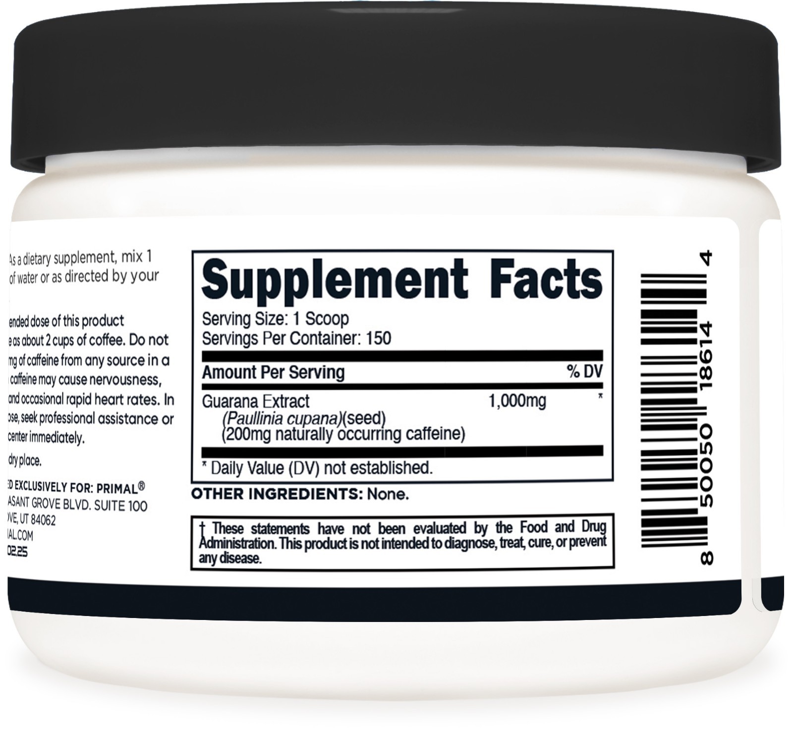 Primal Guarana Powder (150g) – 1,000mg Guarana Extract, 150 Servings