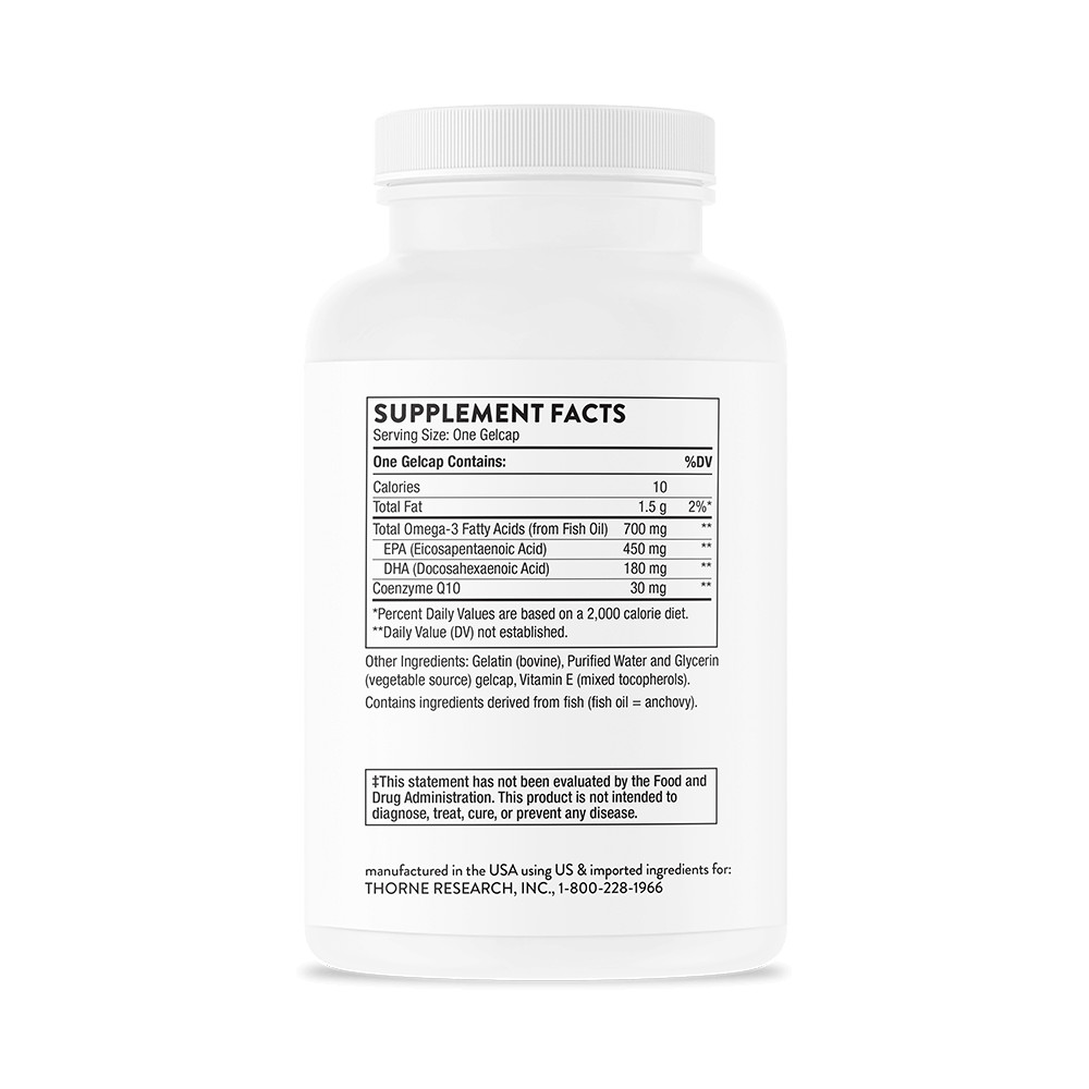 Thorne Omega-3 with CoQ10 – 90 Gelcaps – New + Fast Free Shipping EXP: 04/2026