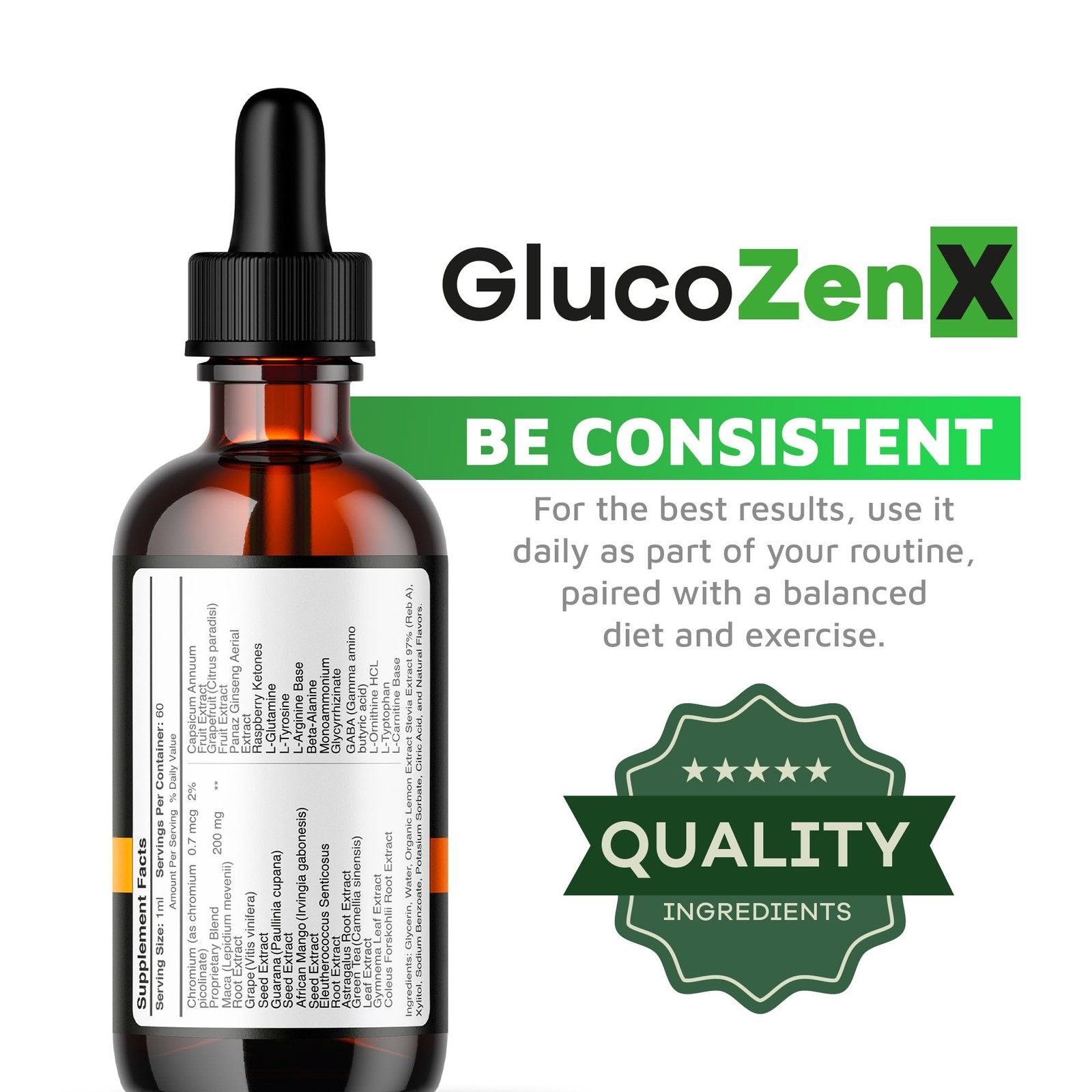 GlucoZenX Drops – Official GlucoZen X Liquid 2 Fl Oz (Pack of 1)