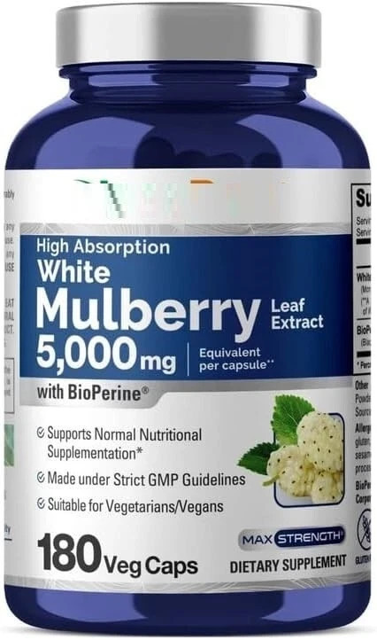 Mulberry 5000mg Leaf Extract 180 Veggie Caps Bioperrne/Non GMO
