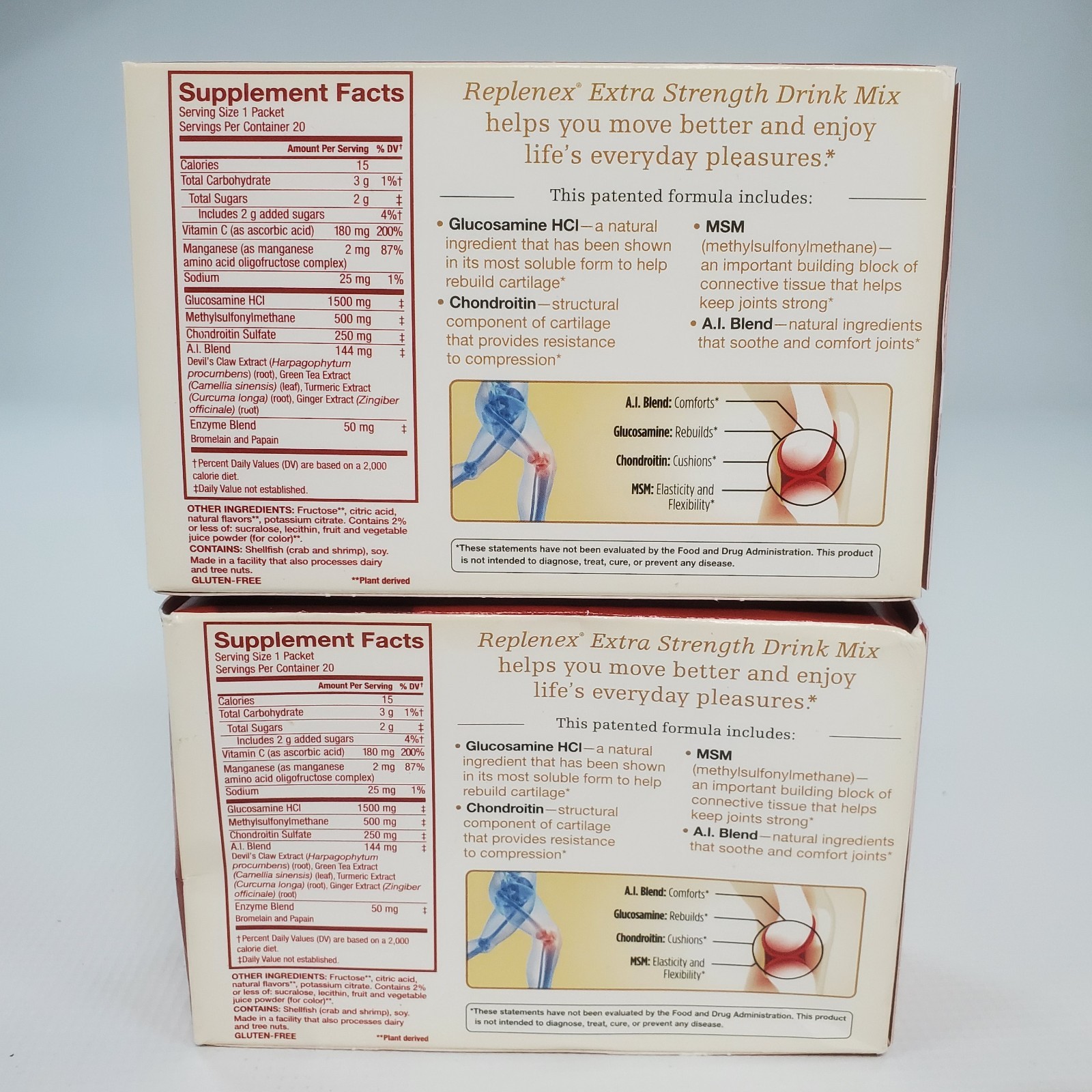 Melaleuca Replenex Drink Mix Extra Strength Joint Health Pink Lemonade 2 x 20pk