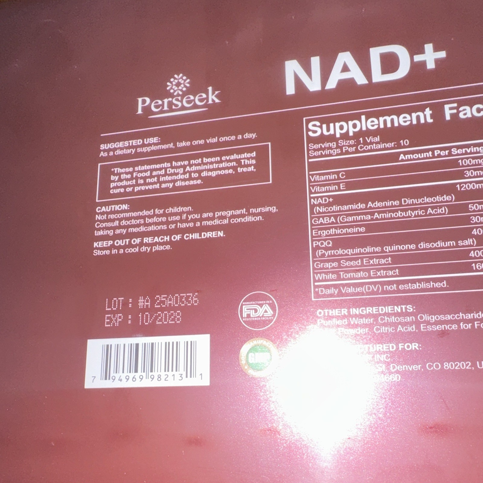 Perseek NAD+ Liquid Anti-Aging Blueberry 15ml x10 Vials GMP Exp 10/2028