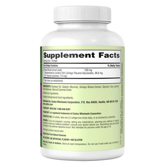 Trunature Ginkgo Biloba 120mg 340 Softgels Herbal Extract Supplement EXP: 08/27