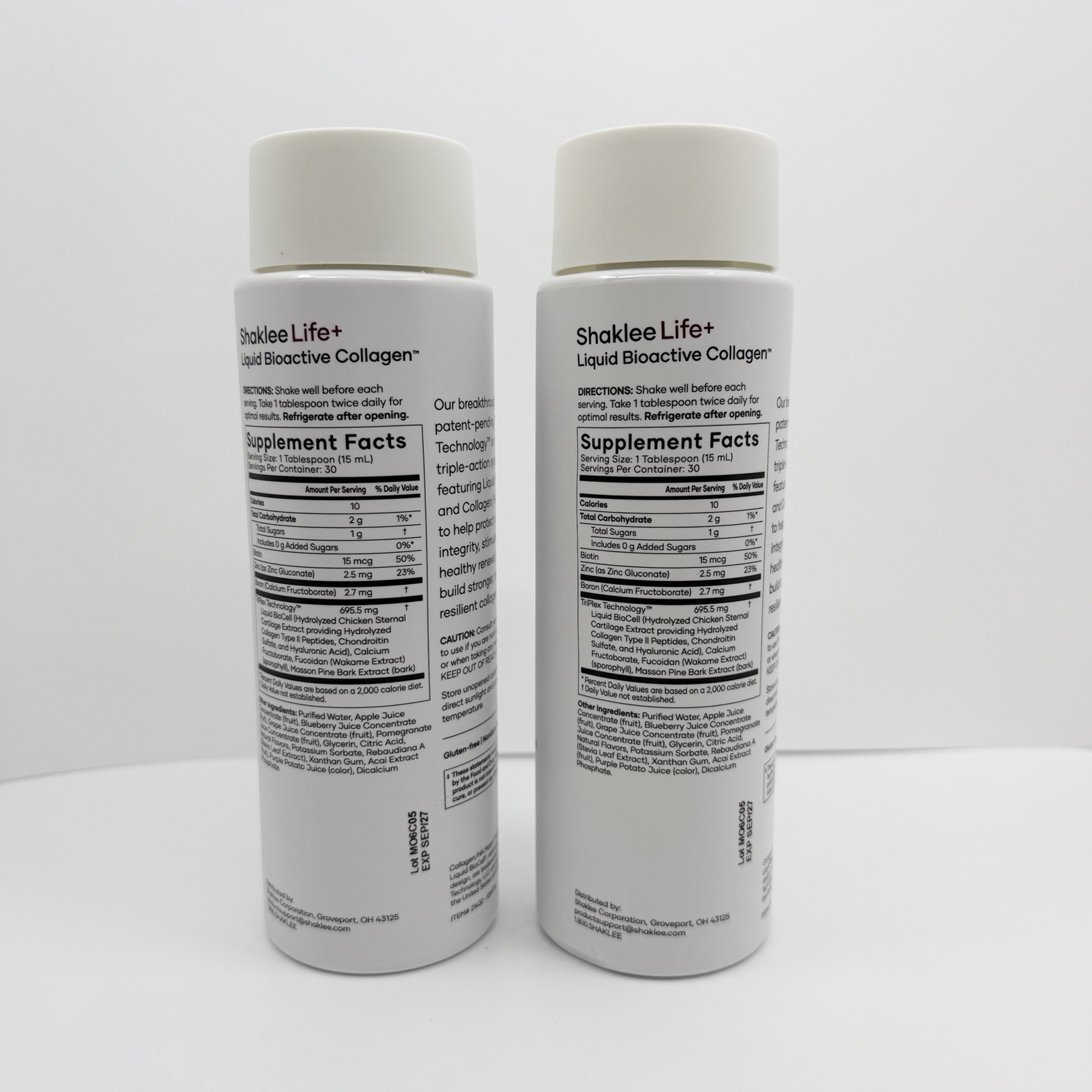 2 PACK Shaklee Liquid BioCell Life+ Bioactive Collagen TriPlex NEW 15.2 fl oz