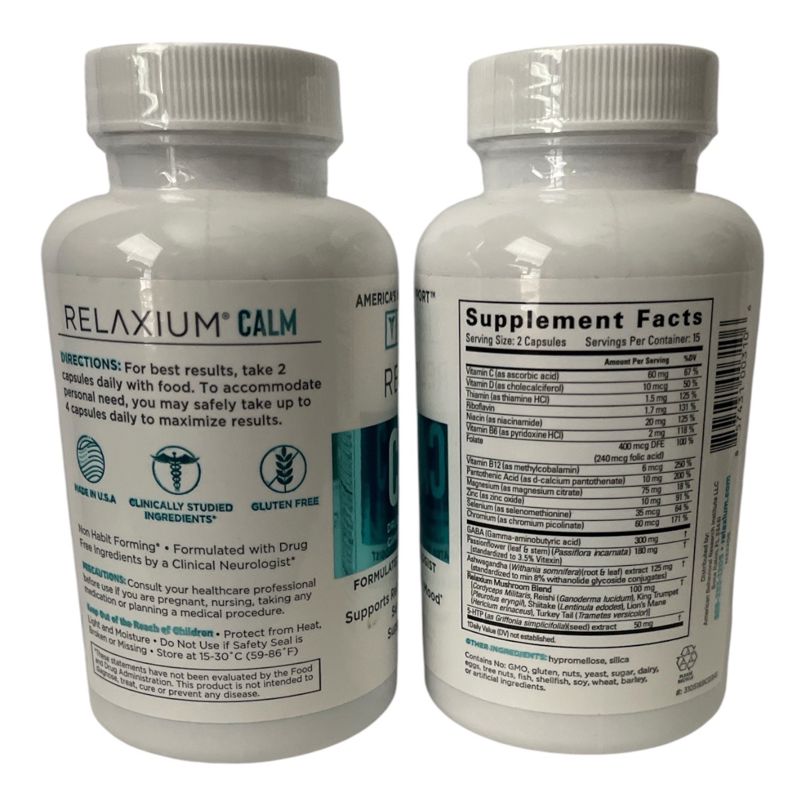 Relaxium Calm Mood Support Dietary Supplement Capsules 30 Ct 2-Pack Exp 10/2027