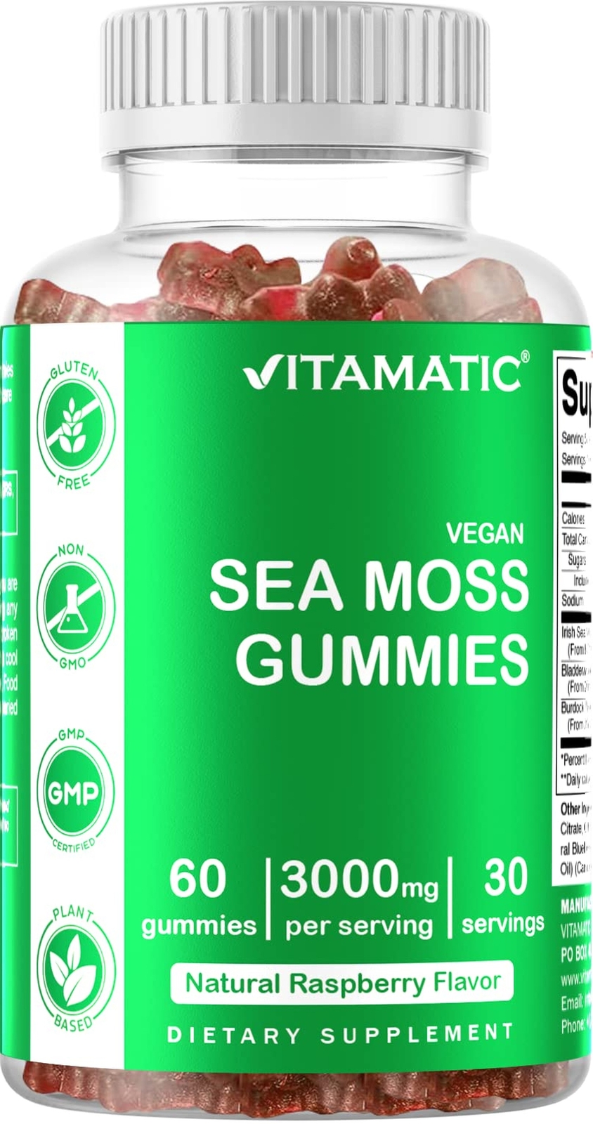 Vitamatic Irish Sea Moss Gummies – 3000 mg – 60 Vegan Gummies – Made with Bla…