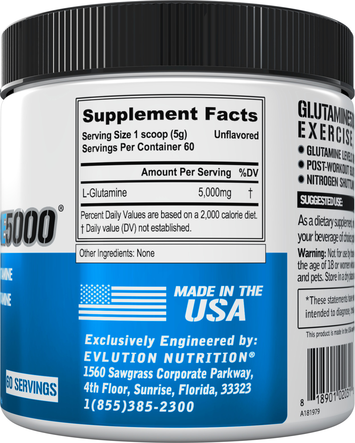 Evlution Nutrition Glutamine 5000 – 5g Glutamine – 60 Servings