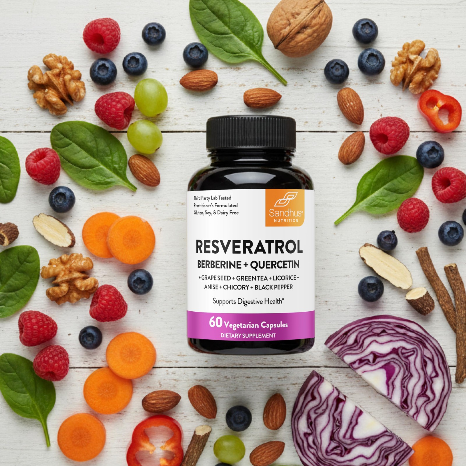 Resveratrol with Berberine Supplement For Gut Health 60 Count (Pack of 2)