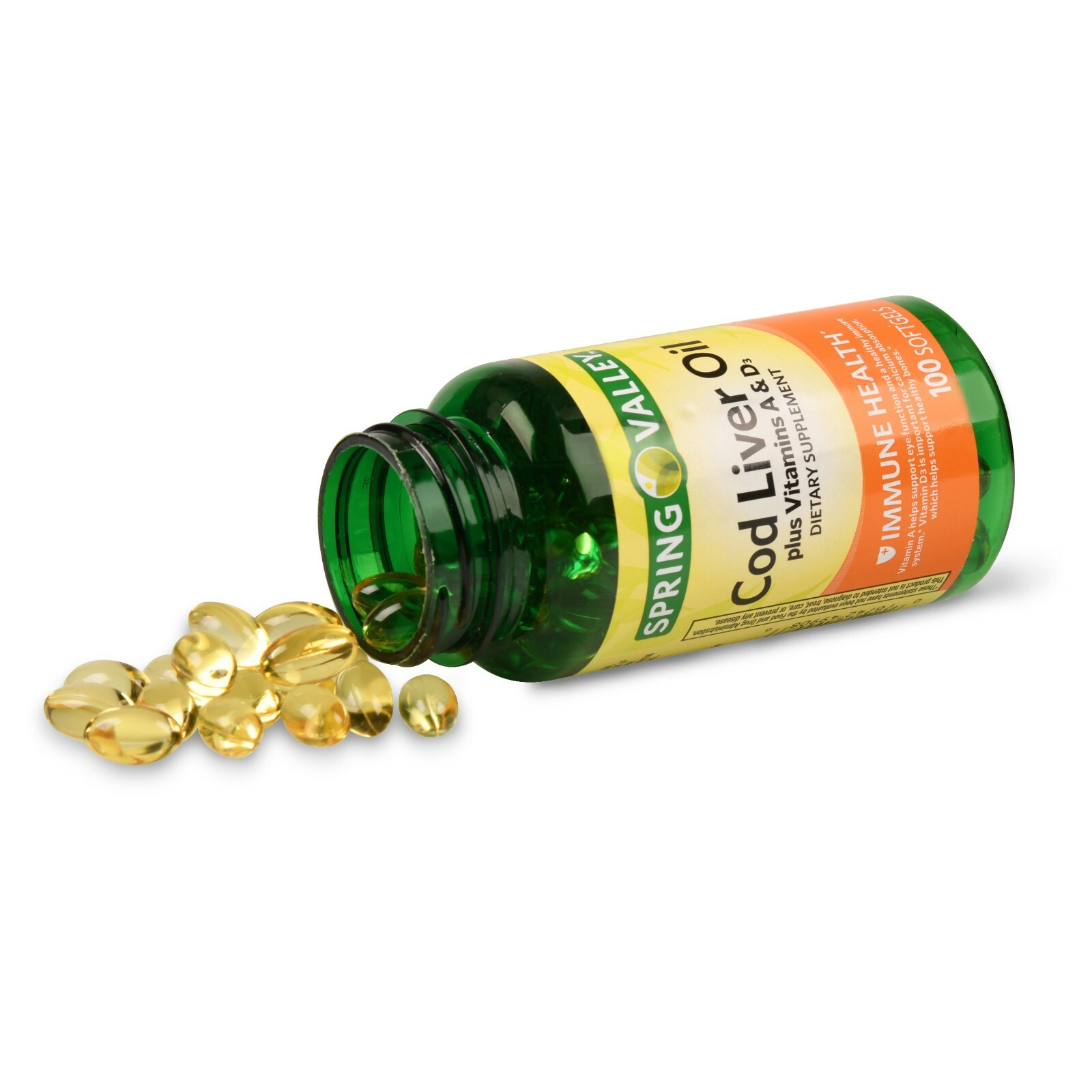 Spring Valley Cod Liver Oil Plus Vitamin A & D Softgels, 100 Count..+
