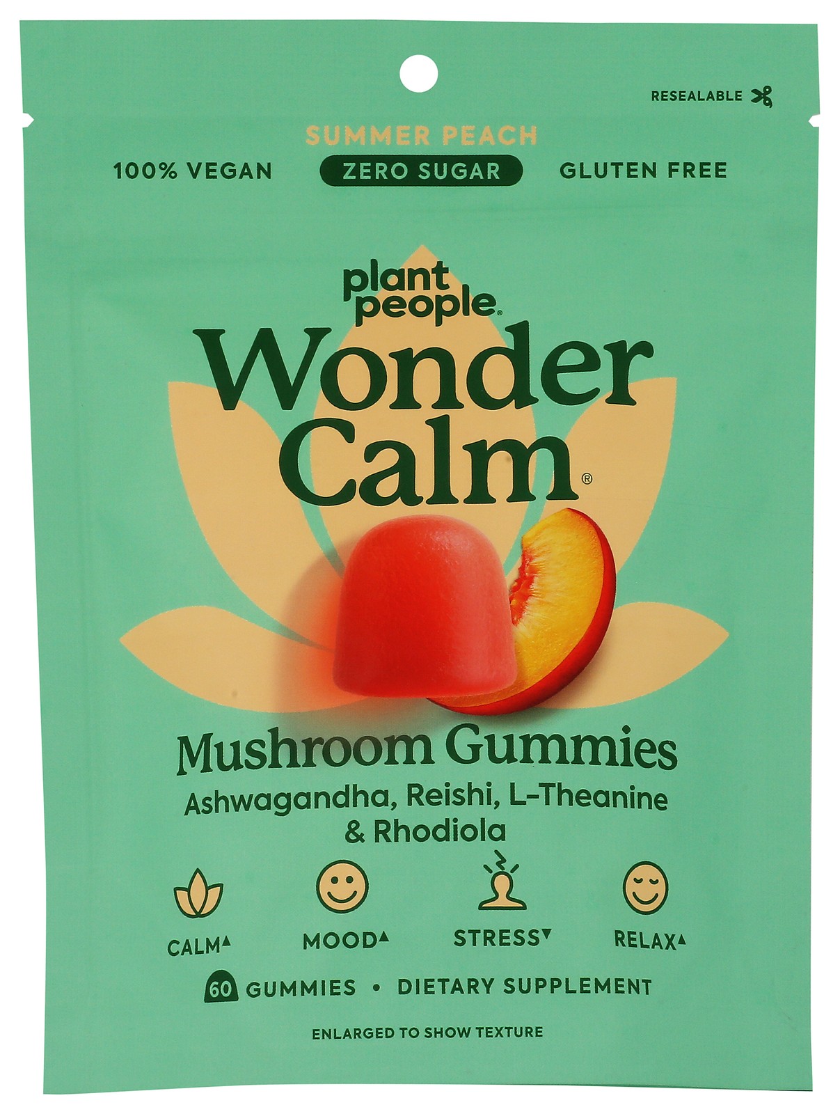 Wondercalm Mushroom Gummies By Plant People 60 Count Summer Peach Ct 1 Pack