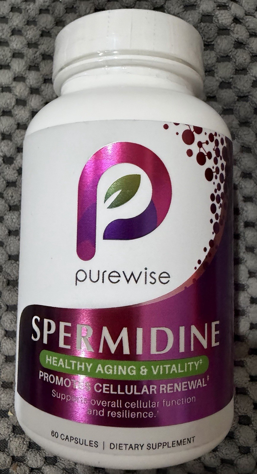 Purewise Spermidine 60mg Caps 60ct Vegan Non-GMO Gluten-Free Soy Free exp 06/27