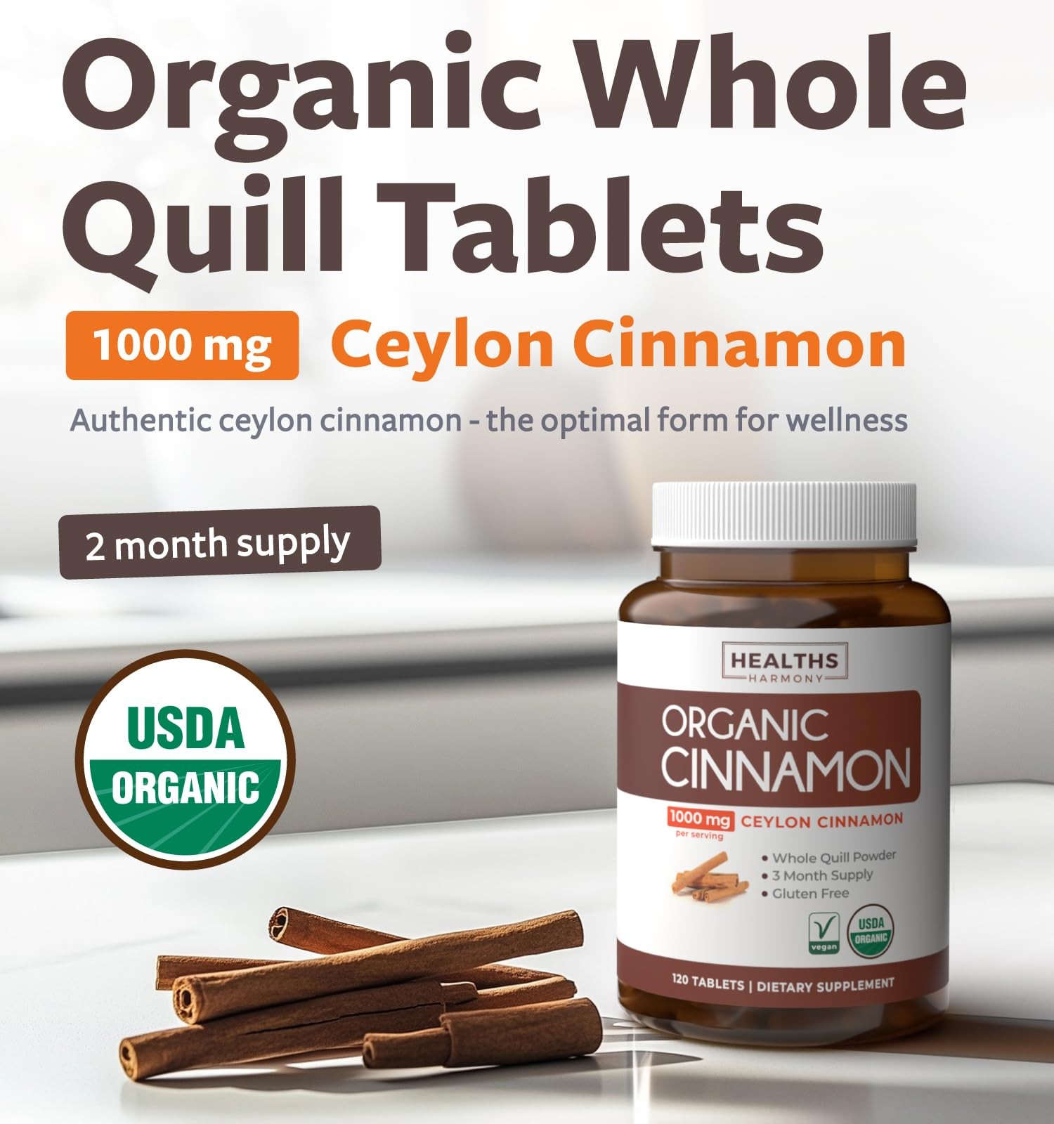 USDA Organic Ceylon Cinnamon Pills – High Potency 120 Count (Pack of 1)