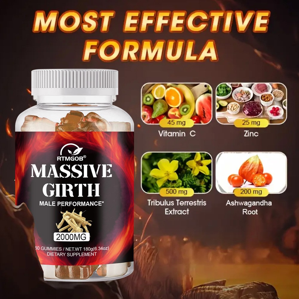Massive Girth Performance Gummies, 2000mg, 60 Count for Men,s Vitality Support