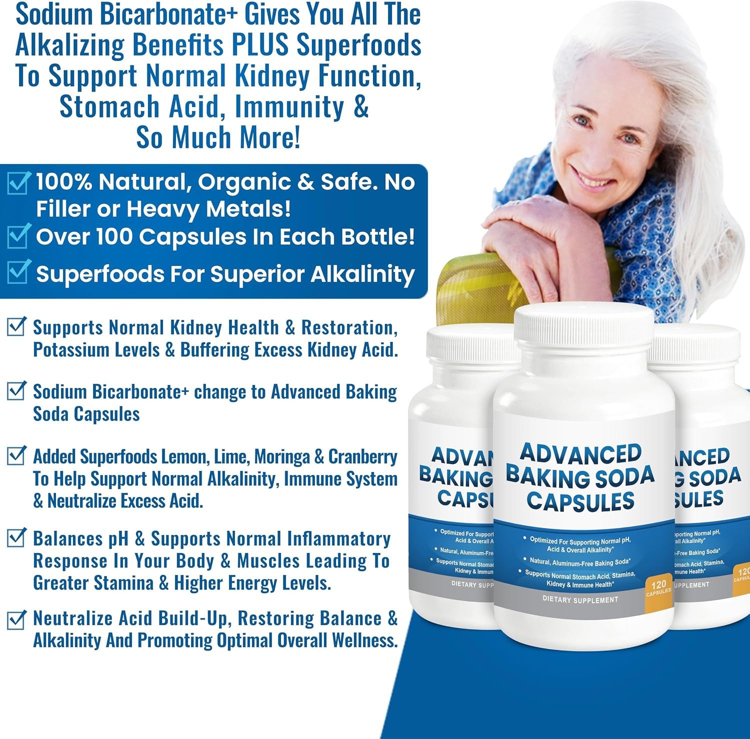 Advanced Baking Soda Capsules: Organic Use Aluminum Free Baking Soda 240 capsule