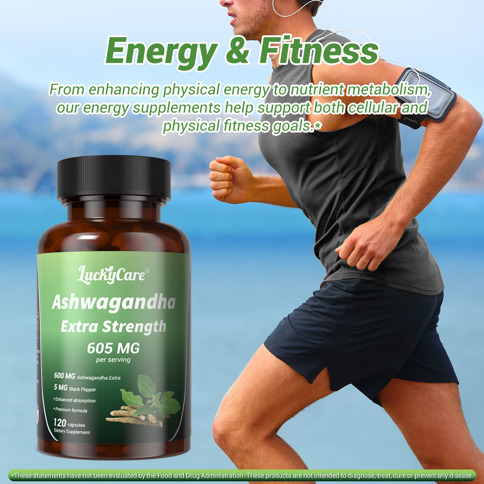 Ashwagandha Extra Organic Capsules Supplement Pepper Root Powder Non-GMO 605mg