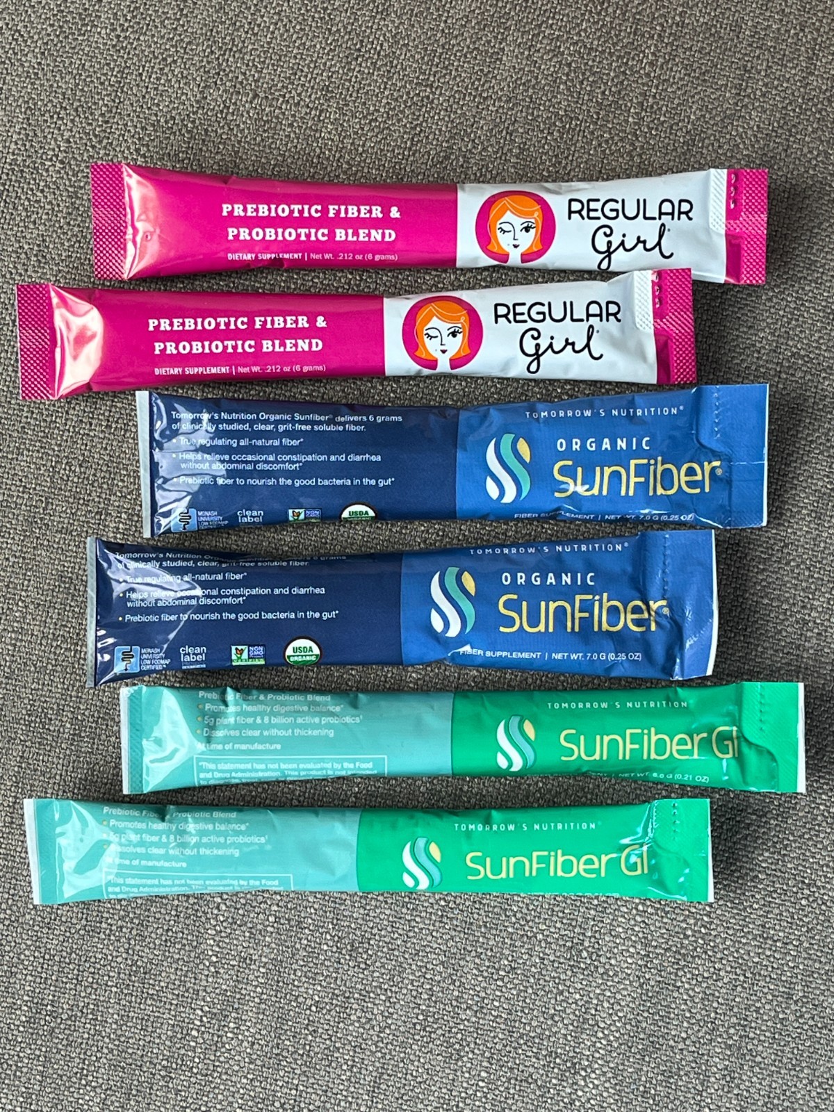 SunFiber GI, Organic SunFiber, Regular Girl Travel Packets Lot of 6 Sachets