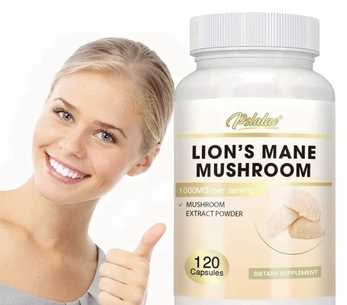 Pslalae Lion’s Mane Mushroom Extract 1000mg 120 Capsules Mood Digestion Support