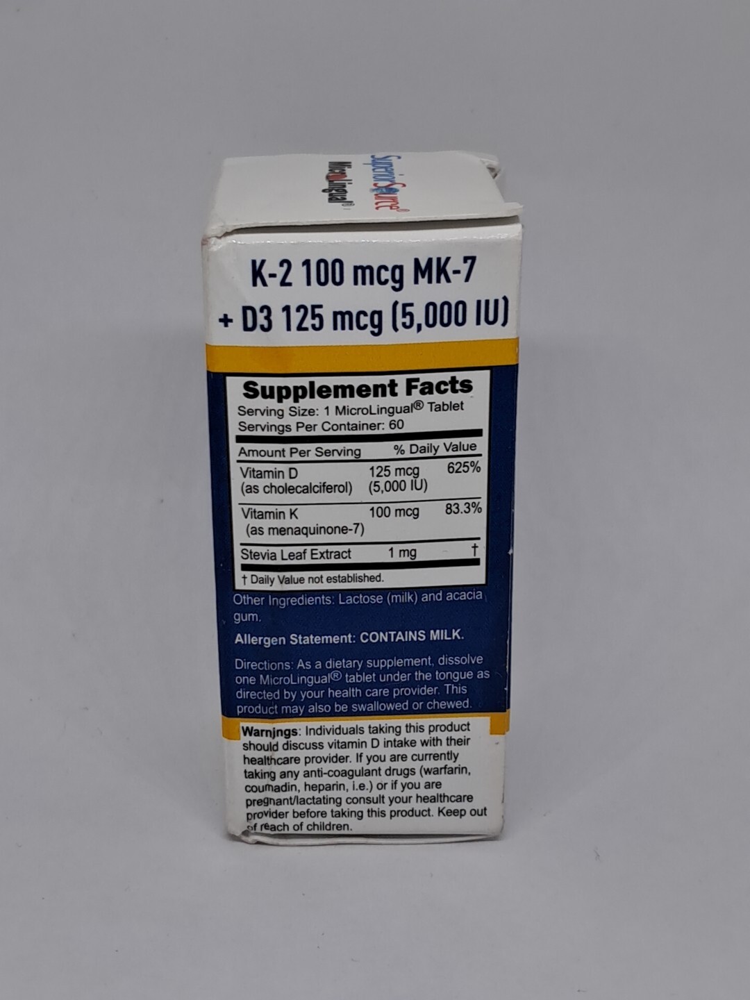 Superior Source Vitamin K2 100mcg (MK-7) with Vitamin D 125mcg,60ct Exp 11/2025