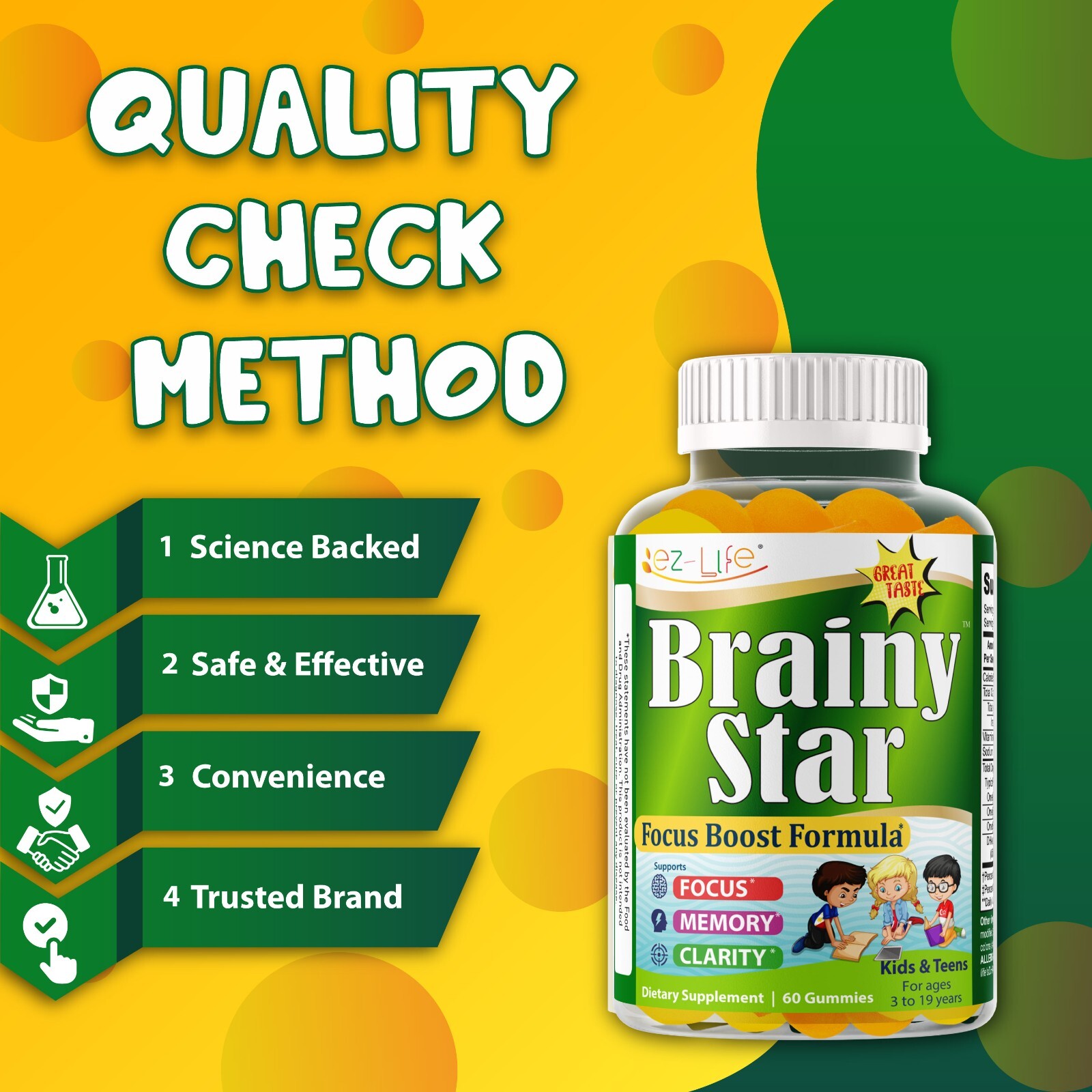 Focus Gummies for Kids & Teens – Brain & Memory Support Omega 3 6 9 – 60 Gummies
