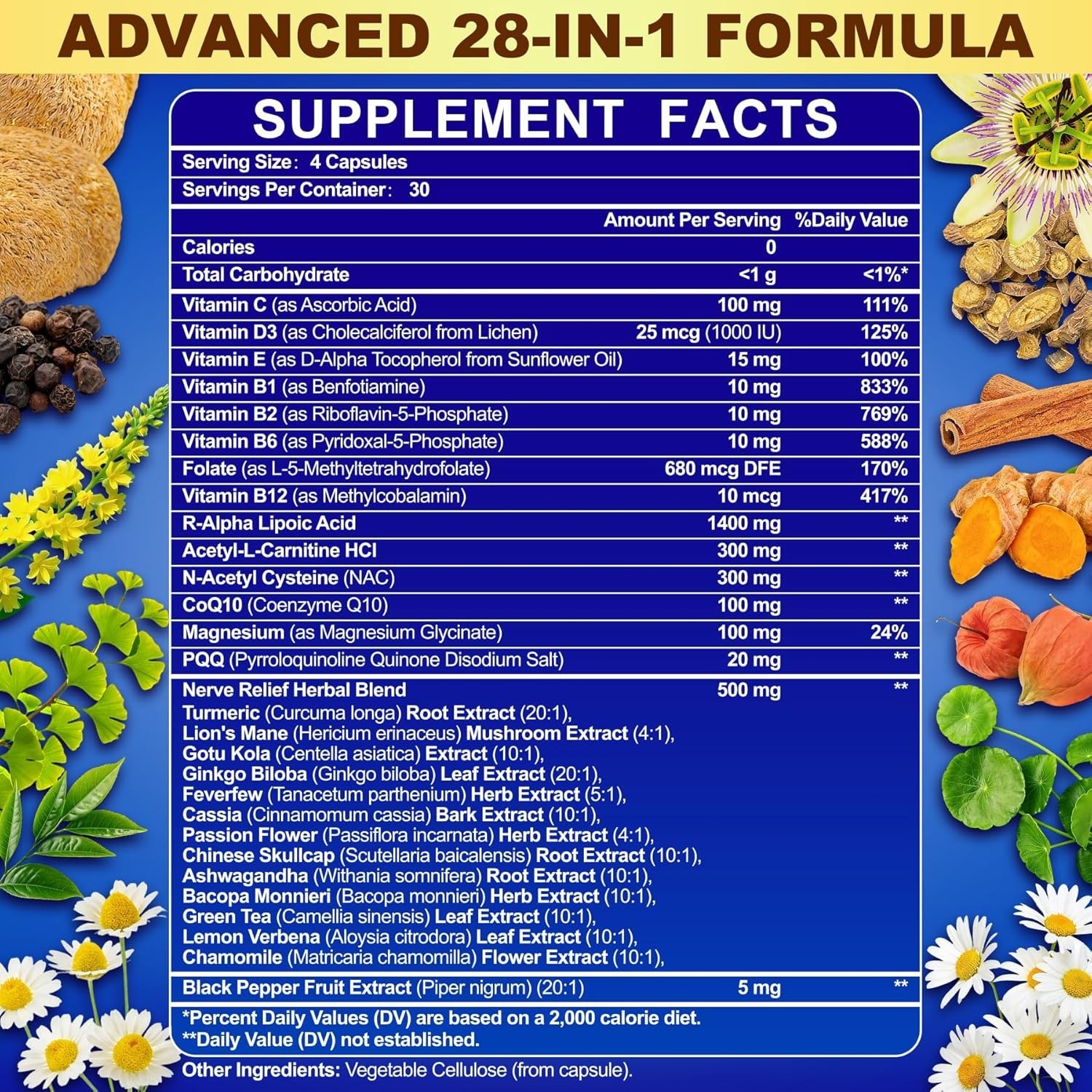 28in1 R Alpha Lipoic Acid 1400mg Neuropathy Supplements for Energy, 120 Capsules