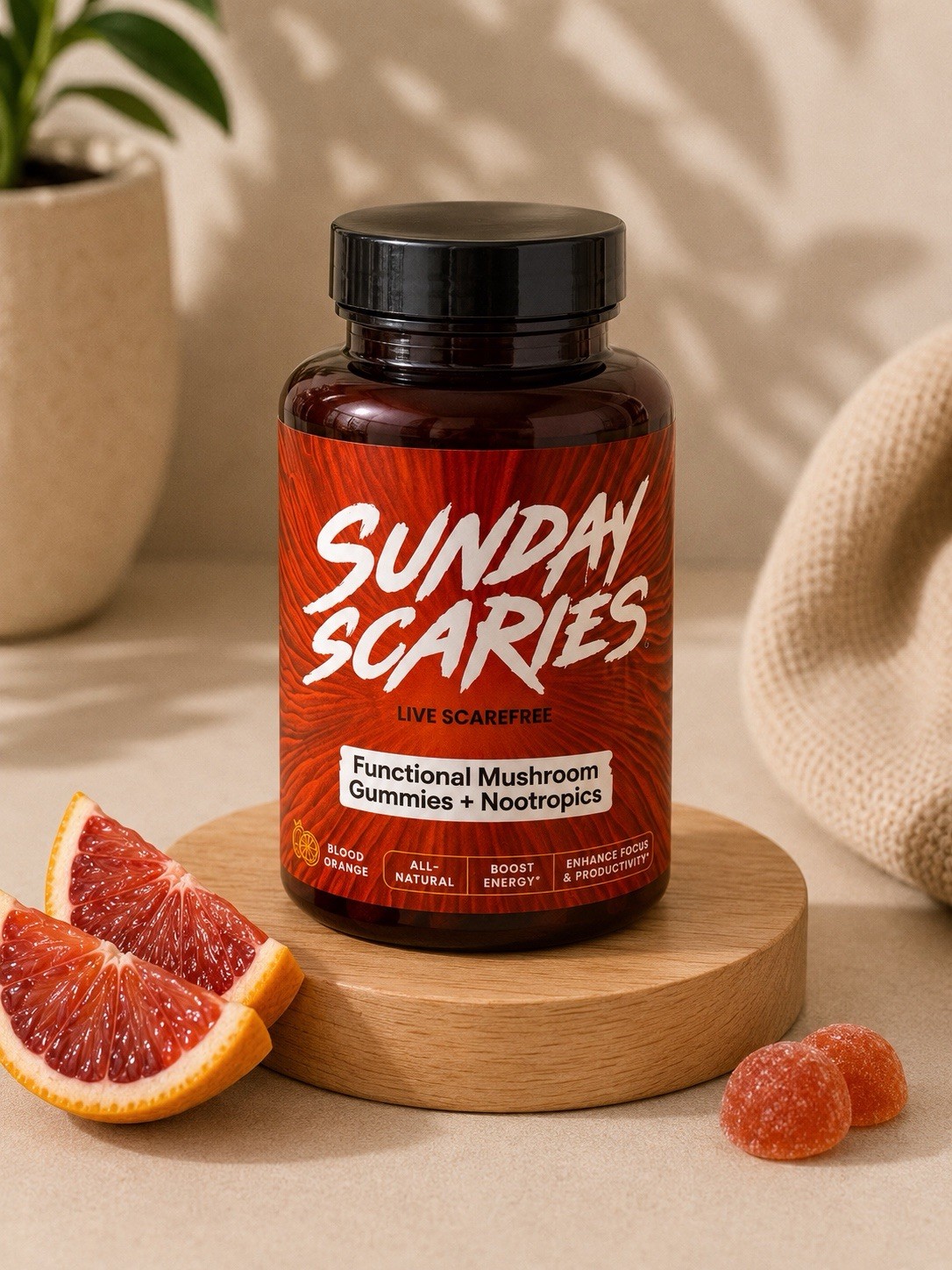 Sunday Scaries Functional Mushroom Nootropics Gummies Energy Focus Blood Orange