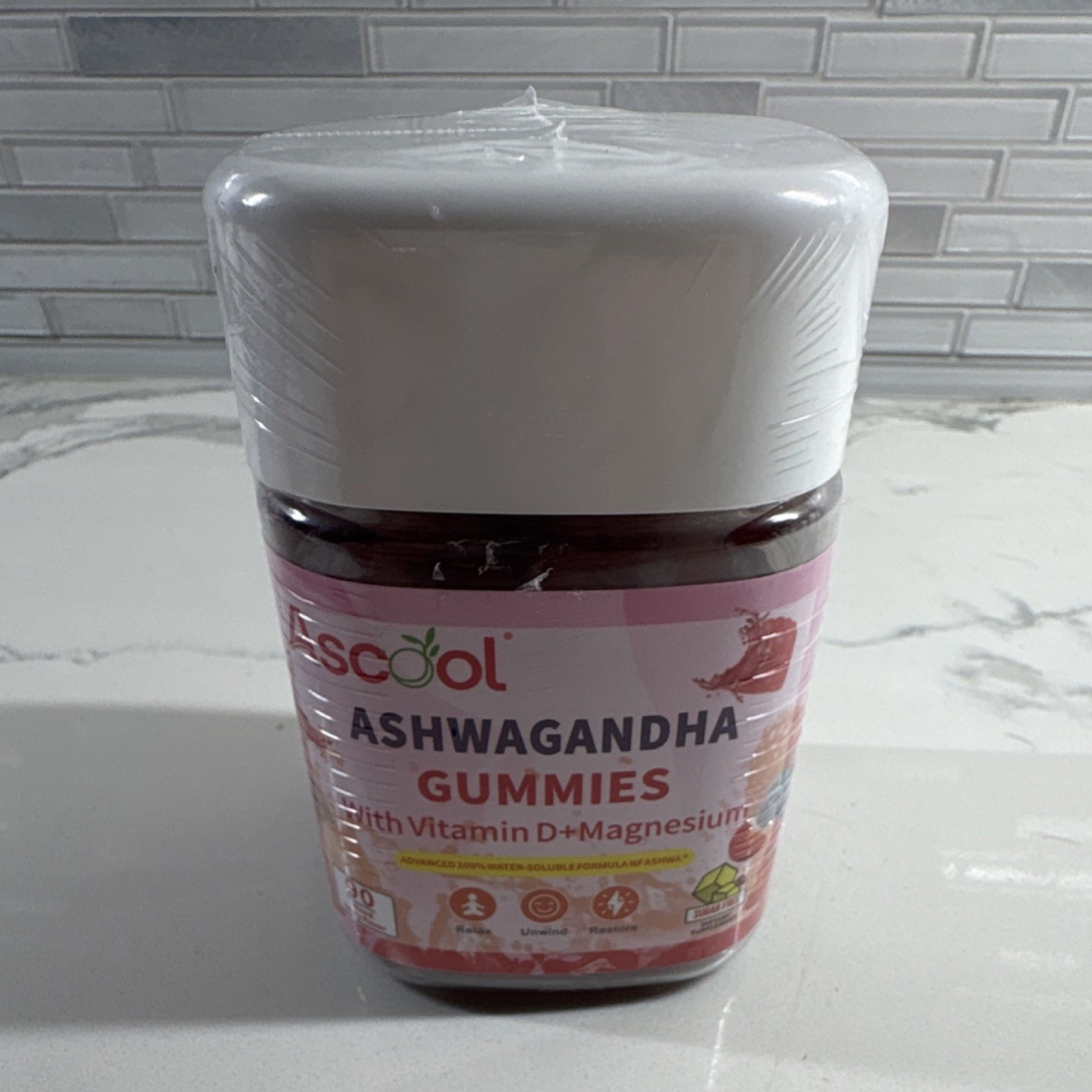 Ascool Ashwagandha Gummies with Vitamin D & Magnesium, Stress Support, 90 Count