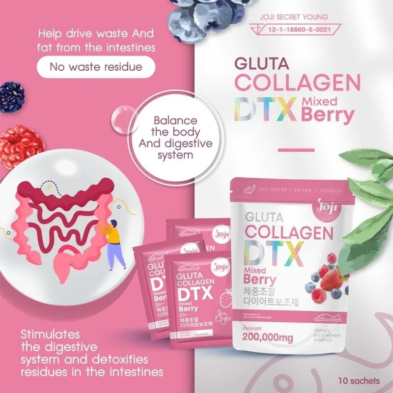 12 x Joji Gluta Collagen DTX Mixed Berry 200,000 mg Weight Management 10 sachets