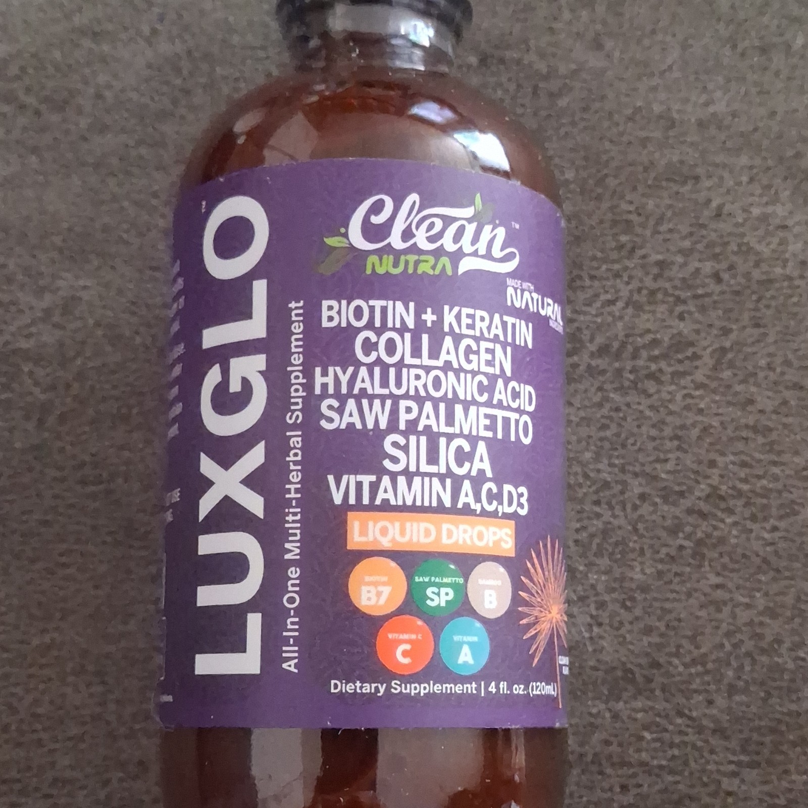 Clean Nutra LuxGlo Liquid Drops Biotin Keratin Collagen Hyaluronic Acid 4oz