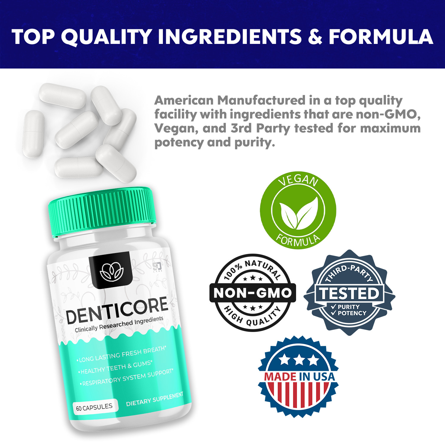 Denticore Oral Probiotic, Denti Core for Gum & Teeth Health (60 Capsules)