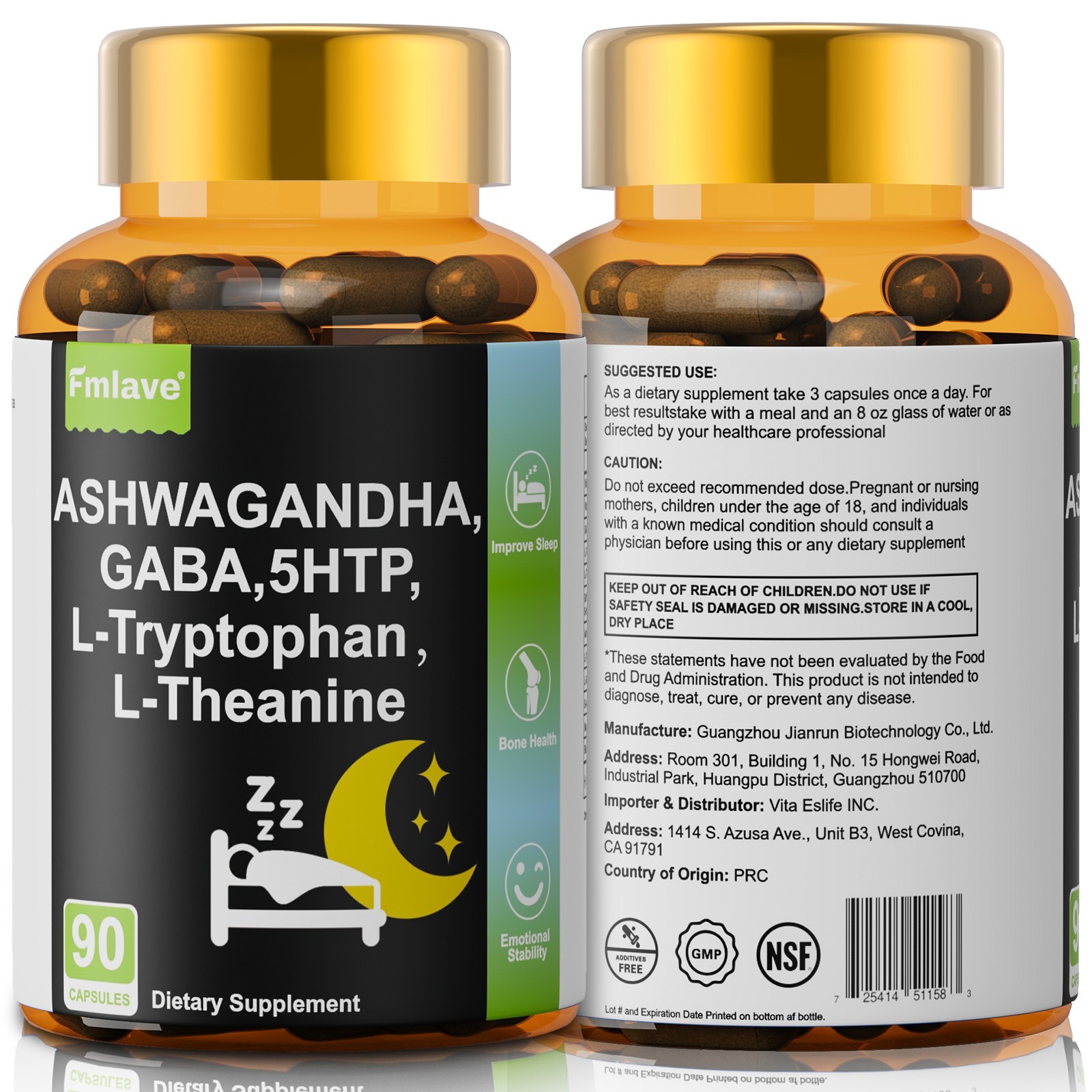 Anti Anxiety Formula With Gaba, L-Theanine, 5-HTP, Ashwagandha, Magnesium 180pcs