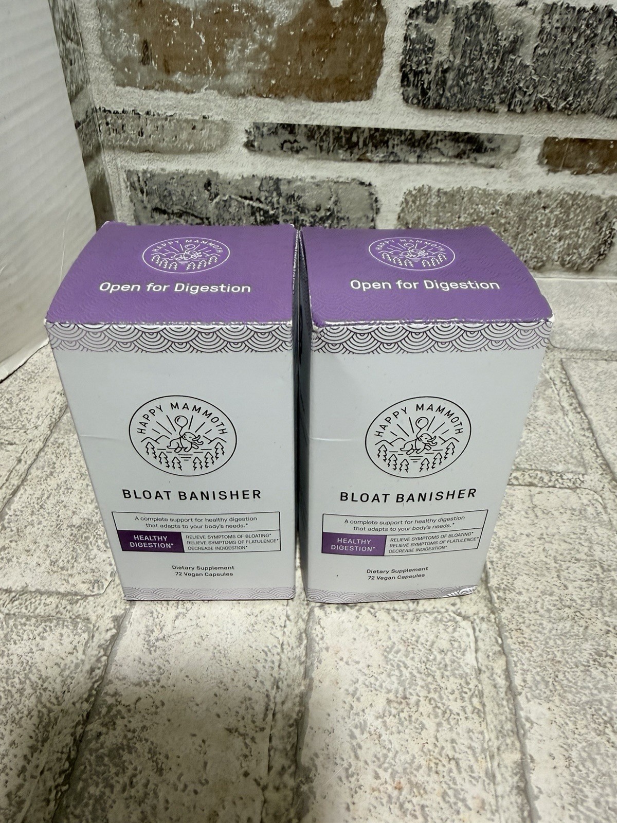 2x Happy Mammoth Bloat Banisher Digestion Support 72 Capsules Exp 07/26 Sealed