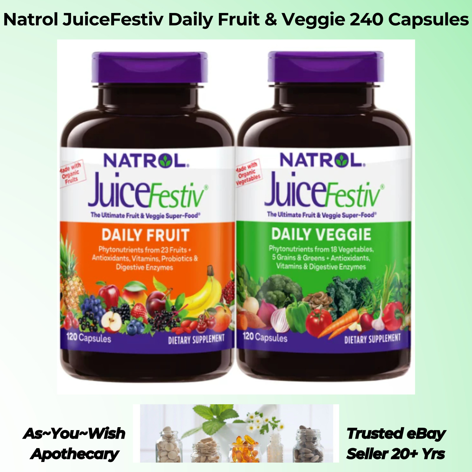 240 Veggie & Fruit Capsules Natrol JuiceFestiv with Probiotics Enzymes