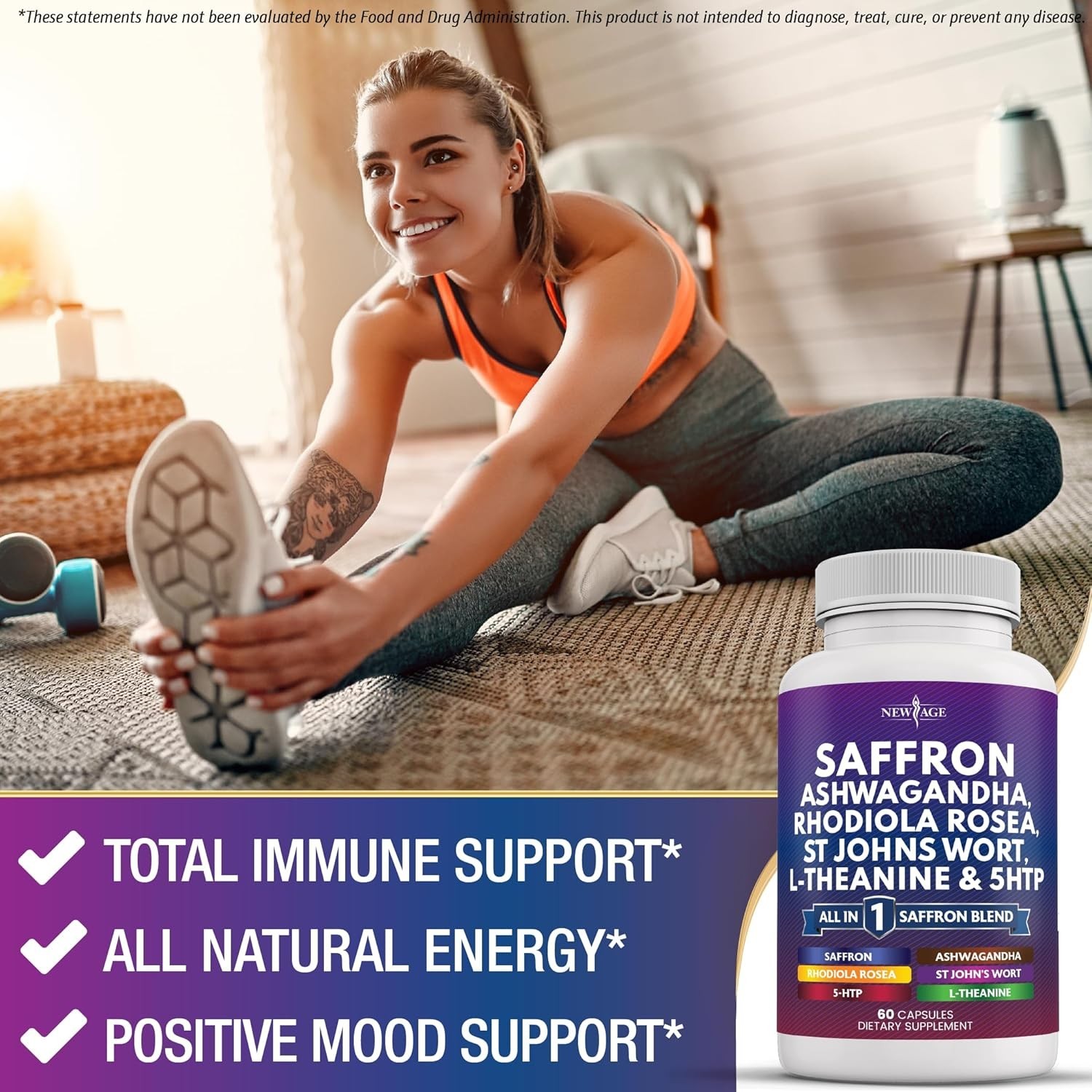 NEW AGE Saffron Ashwagandha L-Theanine Ginkgo 5-HTP Rhodiola 120 Count (2 Pack)