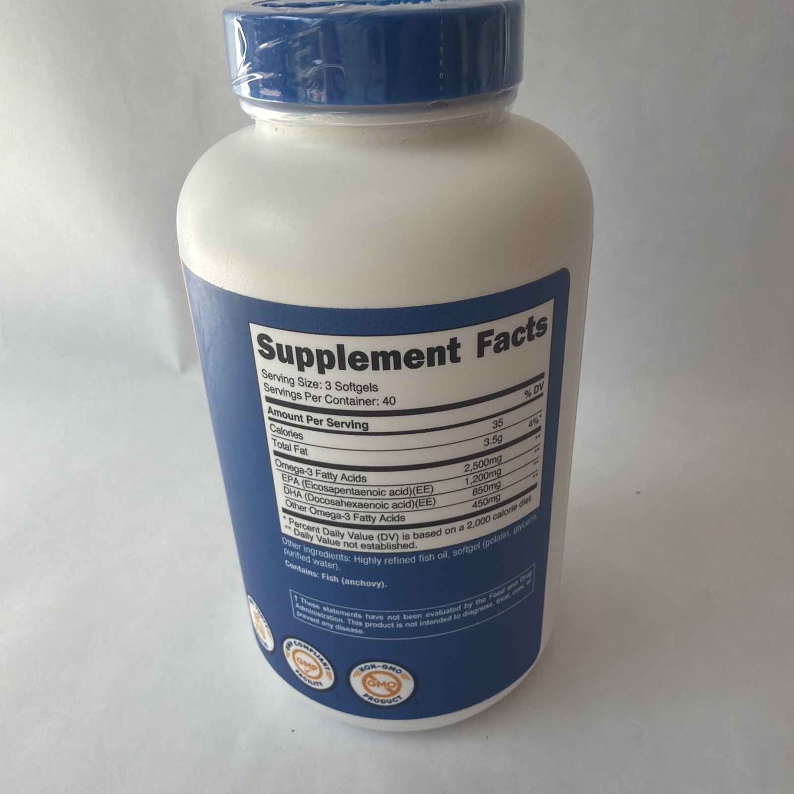Nutricost Omega-3 EPA/DHA 2500mg Softgels Non-GMO Gluten-Free 120 Count A16
