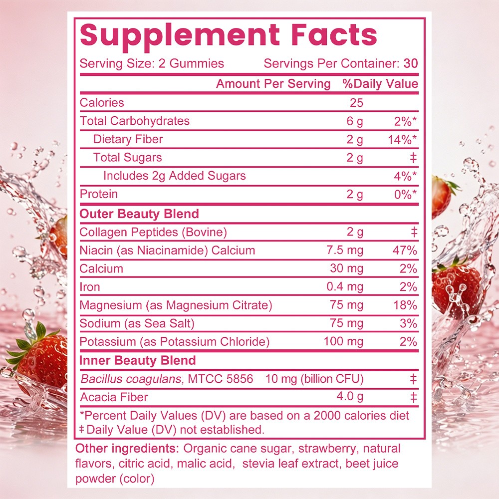 Daily Fiber Probiotics 4 G Collagen Electrolytes 60 Gummies Support Supplement