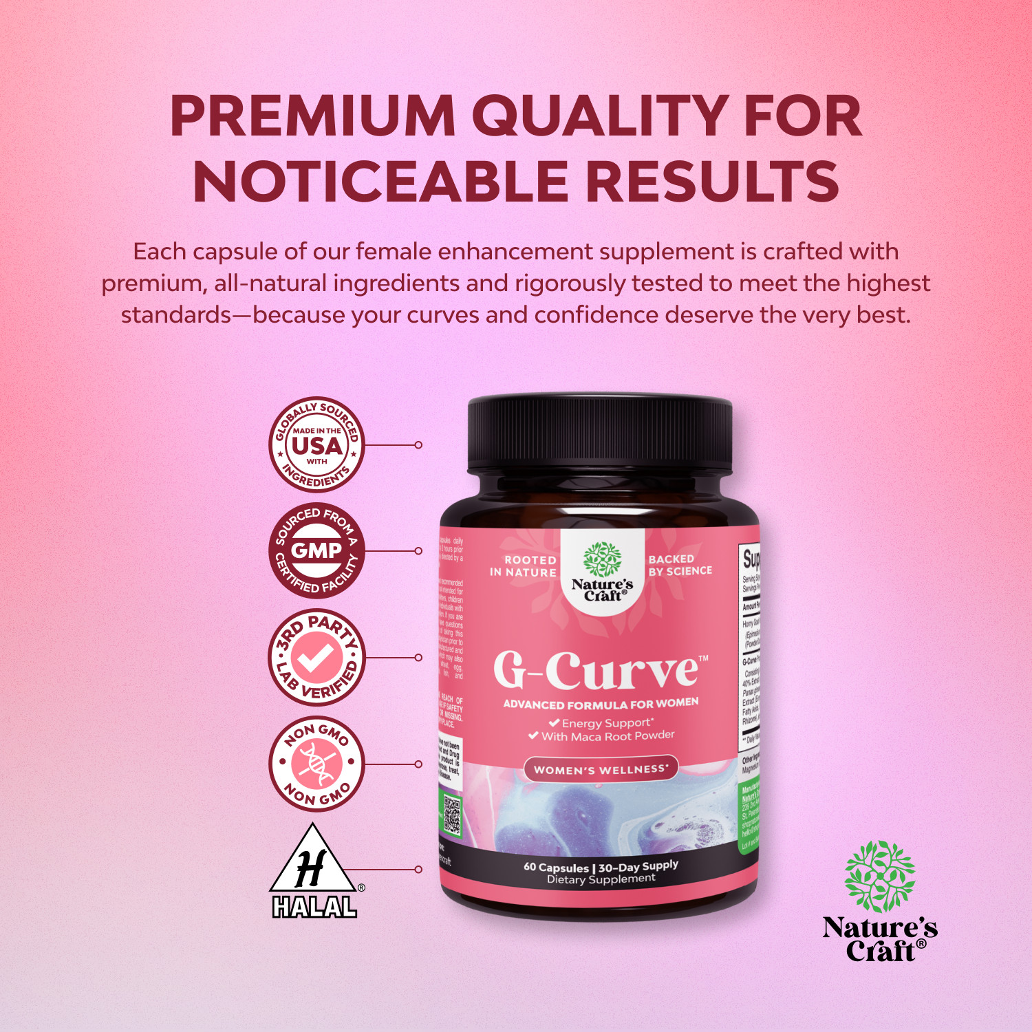 Natures Craft G-Curve Butt and Breast Enhancement Pills – Herbal Enhancer 60ct